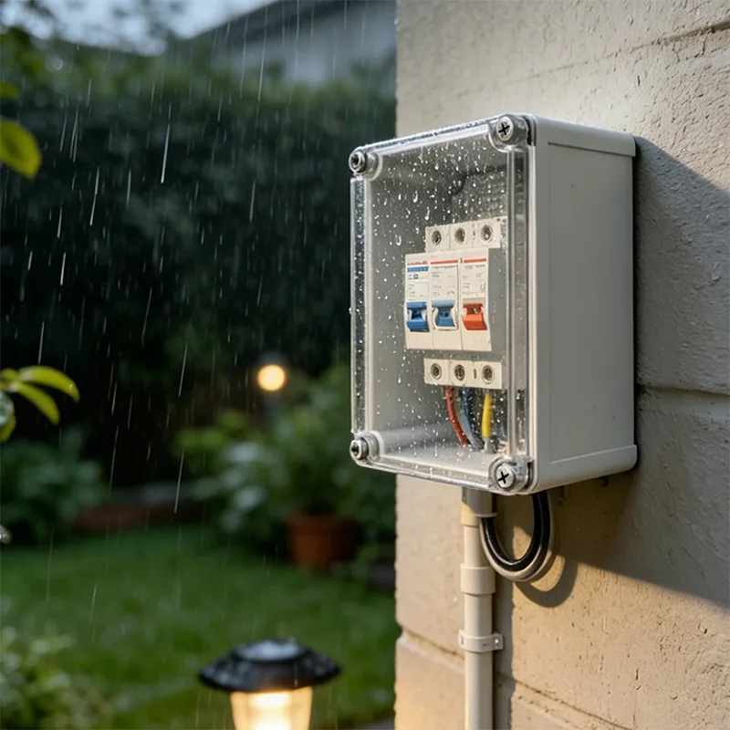 Waterproof breaker box in rain